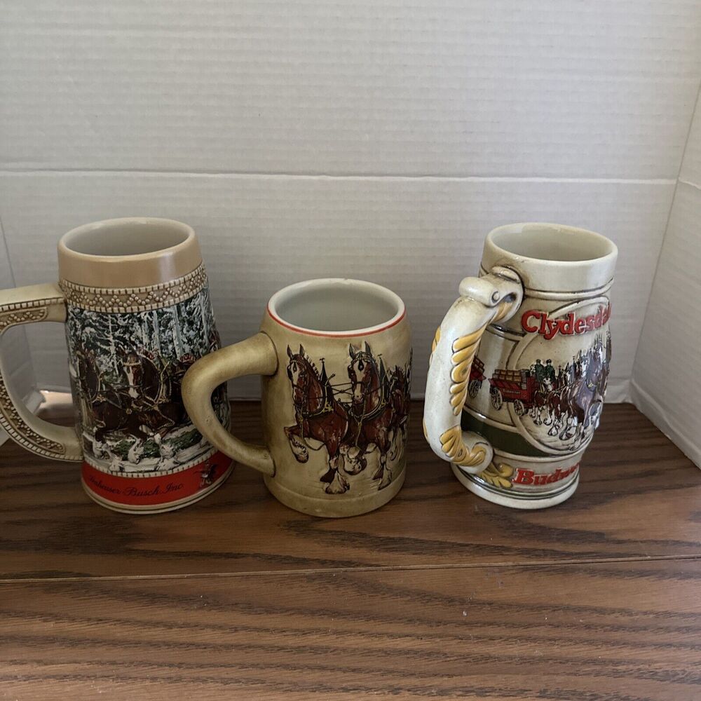 Budweiser Mug Lot Of 3, 1980’s Steins , Vintage